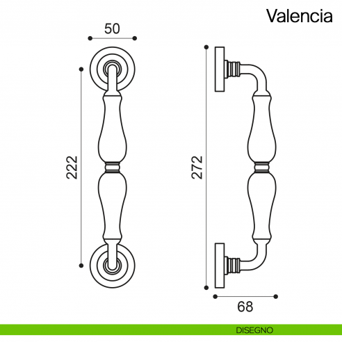 Maniglione per porta Valencia Manital con porcellana disegno