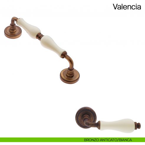 Maniglione per porta Valencia Manital con porcellana bronzo anticato/bianca
