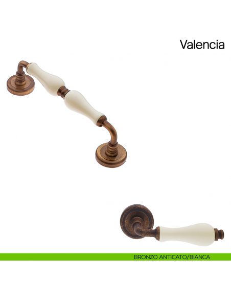 Maniglione per porta Valencia Manital con porcellana bronzo anticato/bianca