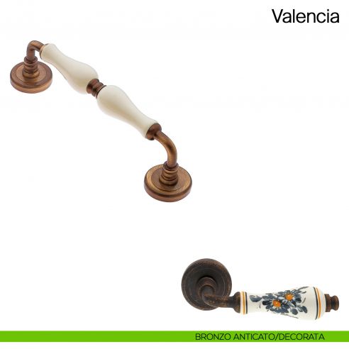Maniglione per porta Valencia Manital con porcellana bronzo anticato/decorata