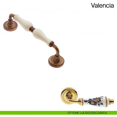 Maniglione per porta Valencia Manital con porcellana ottone lucido/decorata