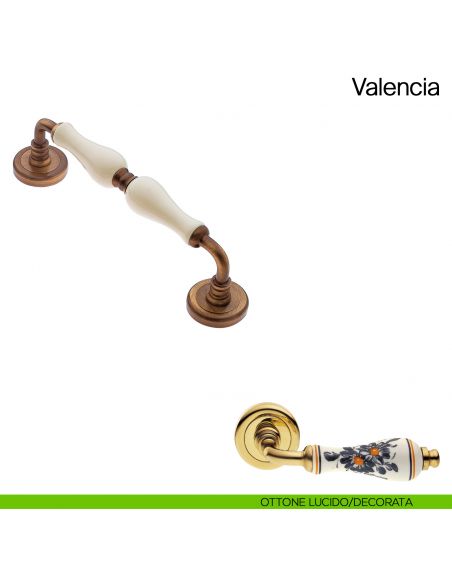 Maniglione per porta Valencia Manital con porcellana ottone lucido/decorata