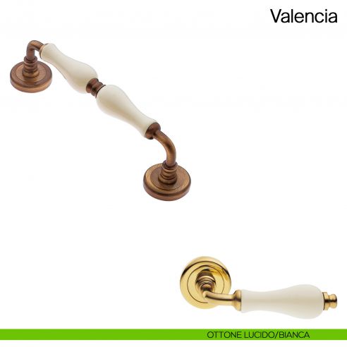 Maniglione per porta Valencia Manital con porcellana ottone lucido/bianca