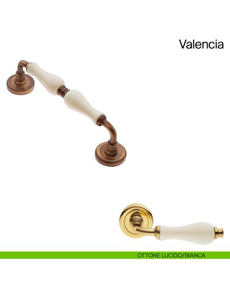 Maniglione per porta Valencia Manital con porcellana ottone lucido/bianca