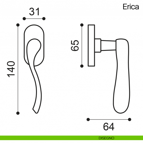 Maniglia martellina DK per finestra Erica Manital disegno