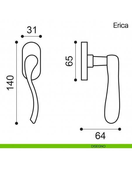 Maniglia martellina DK per finestra Erica Manital disegno