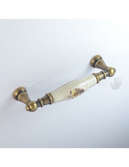 Maniglia per mobile ceramica panna decorata Metal Style