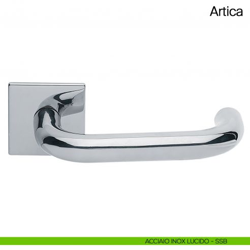 Maniglia per porta Artica Manital in acciaio con rosetta quadrata acciaio inox lucido