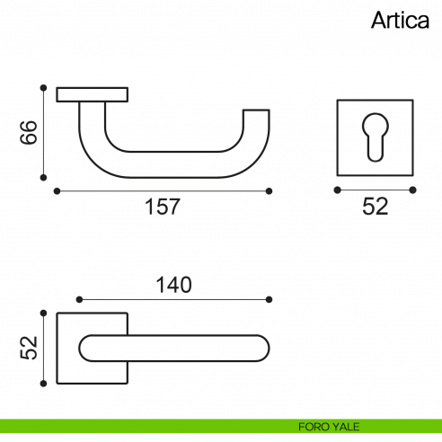 Maniglia per porta Artica Manital in acciaio con rosetta quadrata foro yale