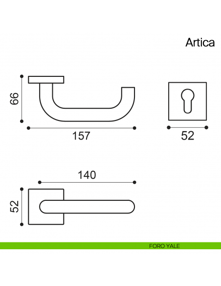 Maniglia per porta Artica Manital in acciaio con rosetta quadrata foro yale