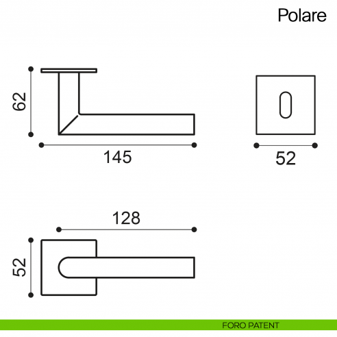 Maniglia per porta Polare Manital in acciaio con rosetta quadrata foro patent