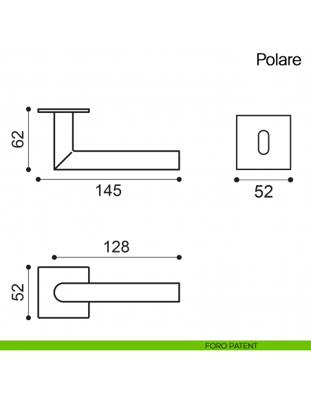 Maniglia per porta Polare Manital in acciaio con rosetta quadrata foro patent