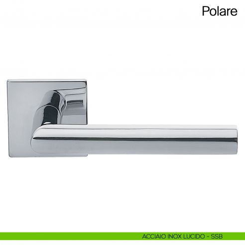 Maniglia per porta Polare Manital in acciaio con rosetta quadrata acciaio inox lucido