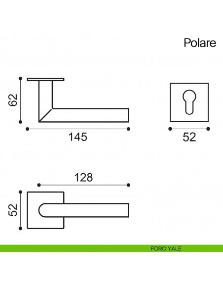 Maniglia per porta Polare Manital in acciaio con rosetta quadrata foro yale