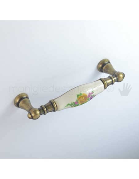 Maniglia per mobile ceramica panna decorata Metal Style