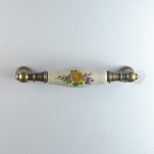 Maniglia per mobile ceramica panna decorata Metal Style