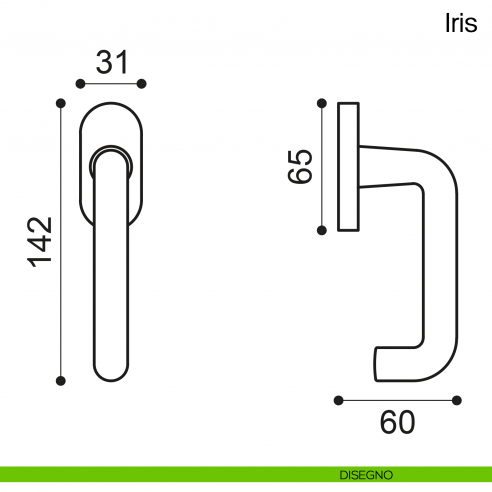 Maniglia martellina DK per finestra Iris Manital disegno