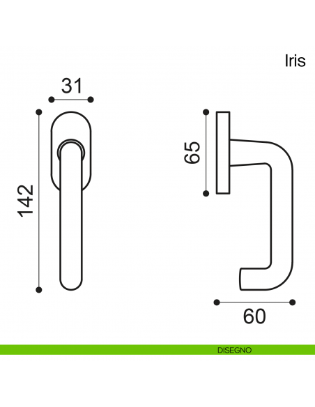 Maniglia martellina DK per finestra Iris Manital disegno