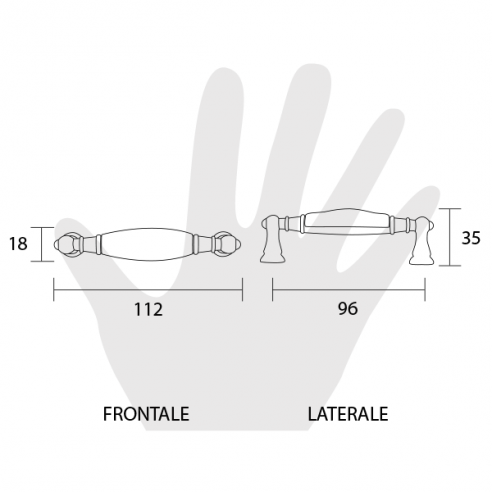 Maniglia per mobile ceramica panna decorata Metal Style disegno