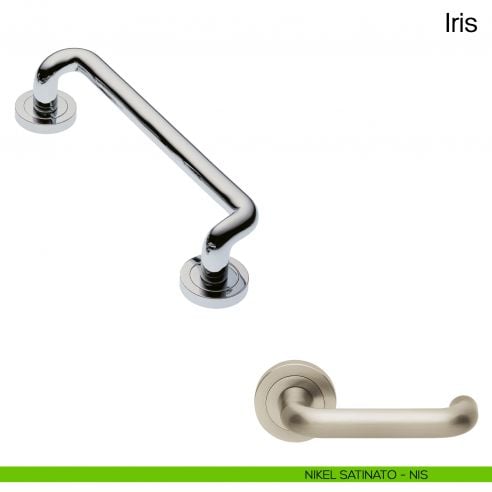 Maniglione per porta Iris Manital con rosette nikel satinato