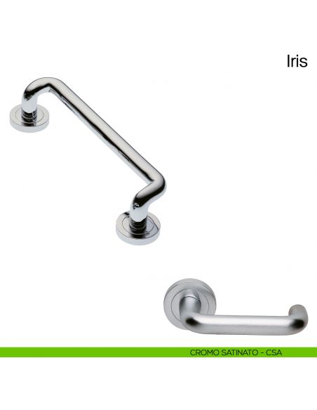 Maniglione per porta Iris Manital con rosette cromato satinato