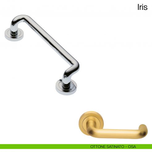 Maniglione per porta Iris Manital con rosette ottone satinato