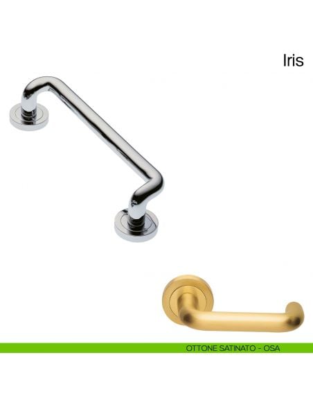 Maniglione per porta Iris Manital con rosette ottone satinato