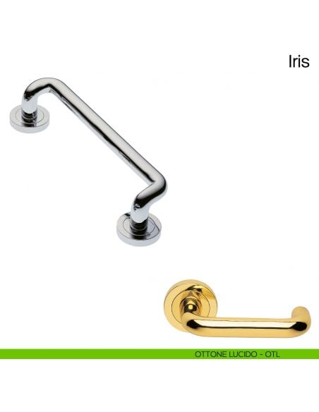 Maniglione per porta Iris Manital con rosette ottone lucido