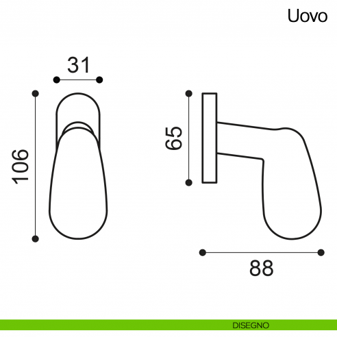 Maniglia martellina DK per finestra Uovo Manital disegno