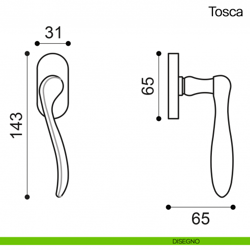 Maniglia martellina DK per finestra Tosca Manital disegno