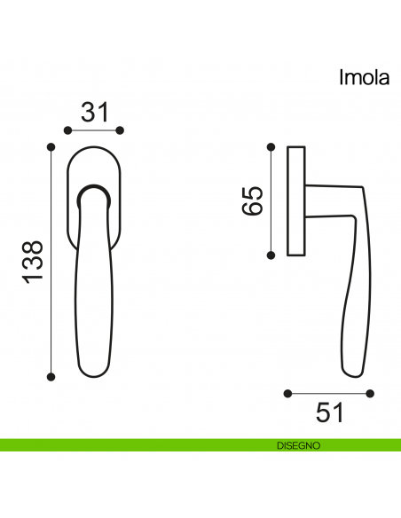 Maniglia martellina DK per finestra Imola Manital disegno