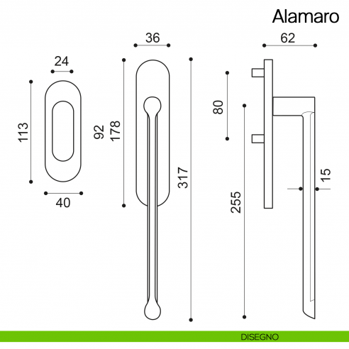 Maniglione per alzante scorrevole Alamaro Manital singolo disegno