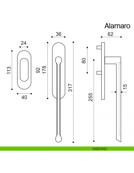 Maniglione per alzante scorrevole Alamaro Manital singolo disegno