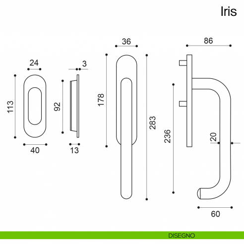 Maniglione per alzante scorrevole IR25 Manital singolo disegno