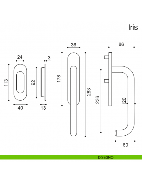 Maniglione per alzante scorrevole IR25 Manital singolo disegno