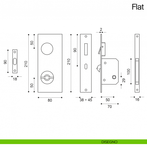Maniglia per porta scorrevole Flat Manital con nottolino e trascinatore disegno