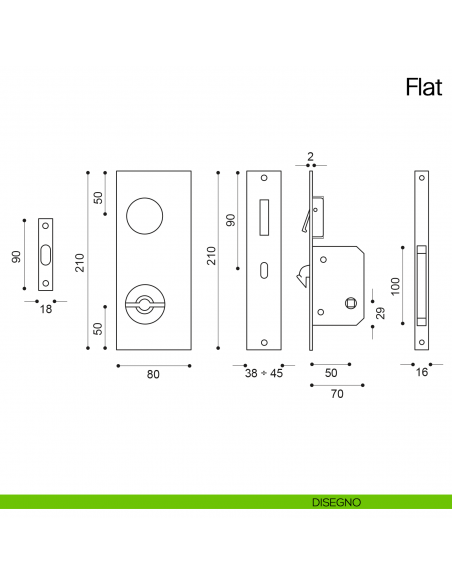 Maniglia per porta scorrevole Flat Manital con nottolino e trascinatore disegno