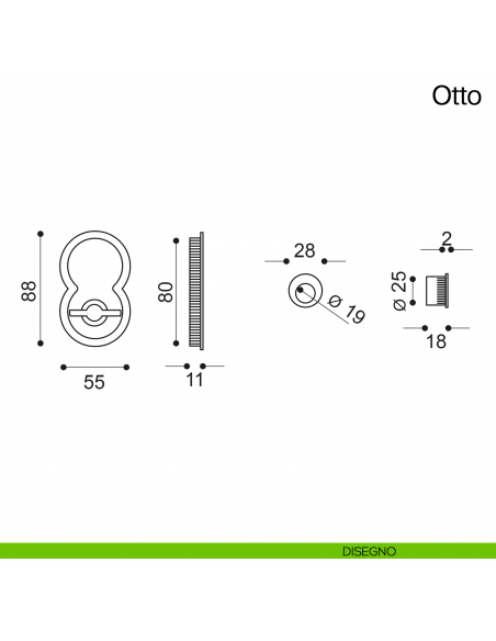 Maniglia per porta scorrevole Otto Manital con nottolino e trascinatore disegno