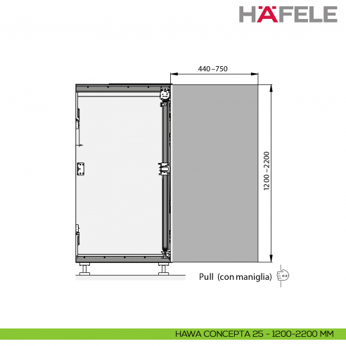 Guarnitura per ante rientranti Hafele Hawa Concepta III 25-35 Pull con maniglia
