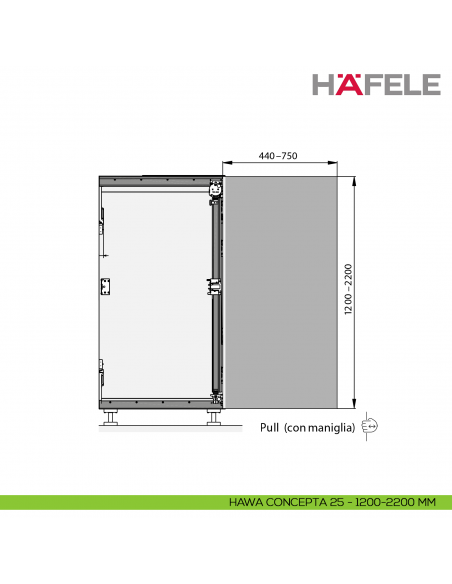 Guarnitura per ante rientranti Hafele Hawa Concepta III 25-35 Pull con maniglia