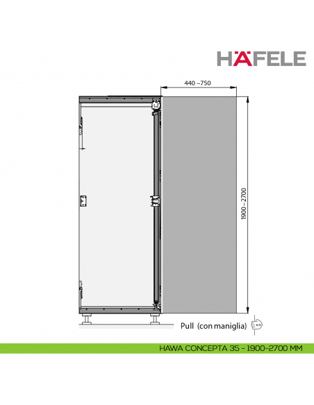 Guarnitura per ante rientranti Hafele Hawa Concepta III 25-35 Pull con maniglia