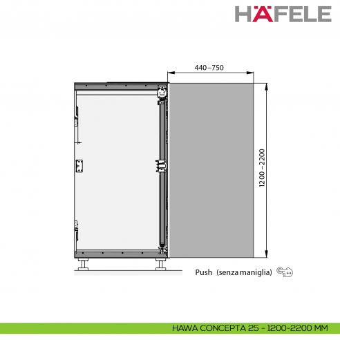 Guarnitura per ante rientranti Hafele Hawa Concepta III 25-35 Push senza maniglia