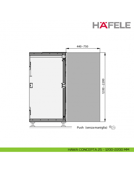 Guarnitura per ante rientranti Hafele Hawa Concepta III 25-35 Push senza maniglia
