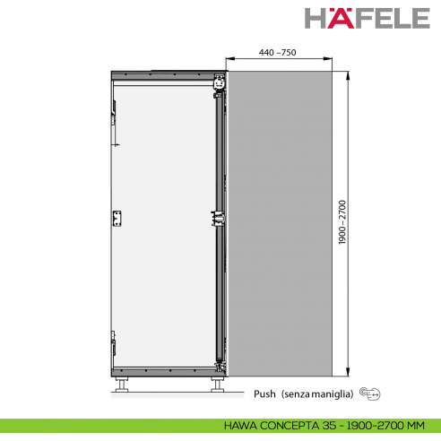 Guarnitura per ante rientranti Hafele Hawa Concepta III 25-35 Push senza maniglia