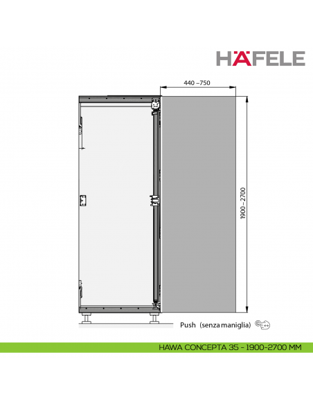 Guarnitura per ante rientranti Hafele Hawa Concepta III 25-35 Push senza maniglia