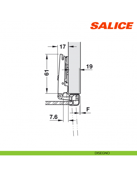 Cerniera Salice C2Z6A99 per ante con telaio in alluminio apertura 105 gradi collo 0 chiusura automatica - disegno