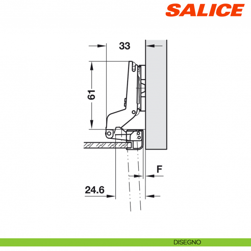 Cerniera Salice C2Z6P99 per ante con telaio in alluminio apertura 105 gradi collo 17 chiusura automatica - disegno