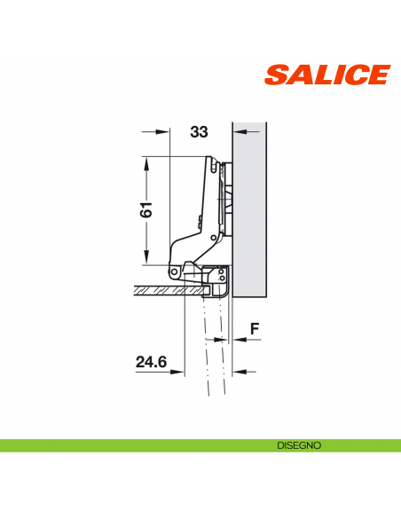 Cerniera Salice C2Z6P99 per ante con telaio in alluminio apertura 105 gradi collo 17 chiusura automatica - disegno
