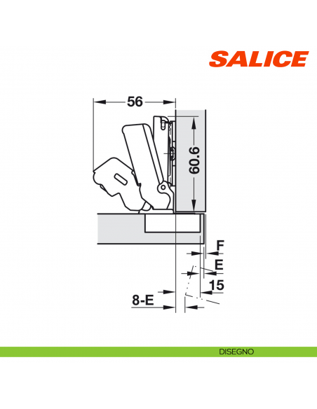 Cerniera Salice C2ARA99 Push apertura 155 gradi collo 0 per ante senza maniglia - disegno
