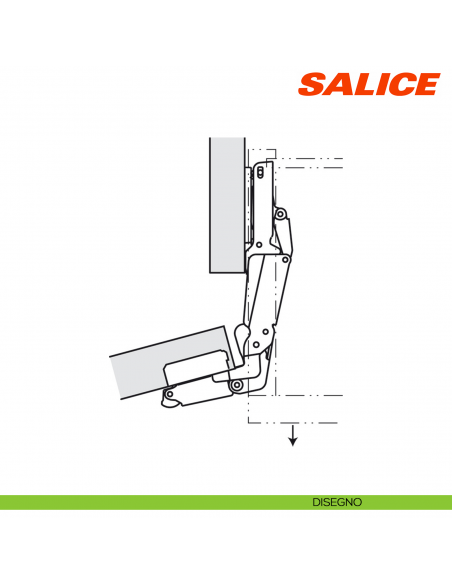 Cerniera Salice C2ARA99 Push apertura 155 gradi collo 0 per ante senza maniglia - disegno
